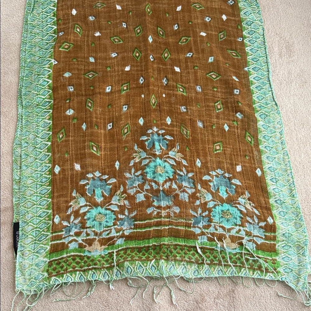 Arden B Vibrant Green and Brown Patterned Scarf